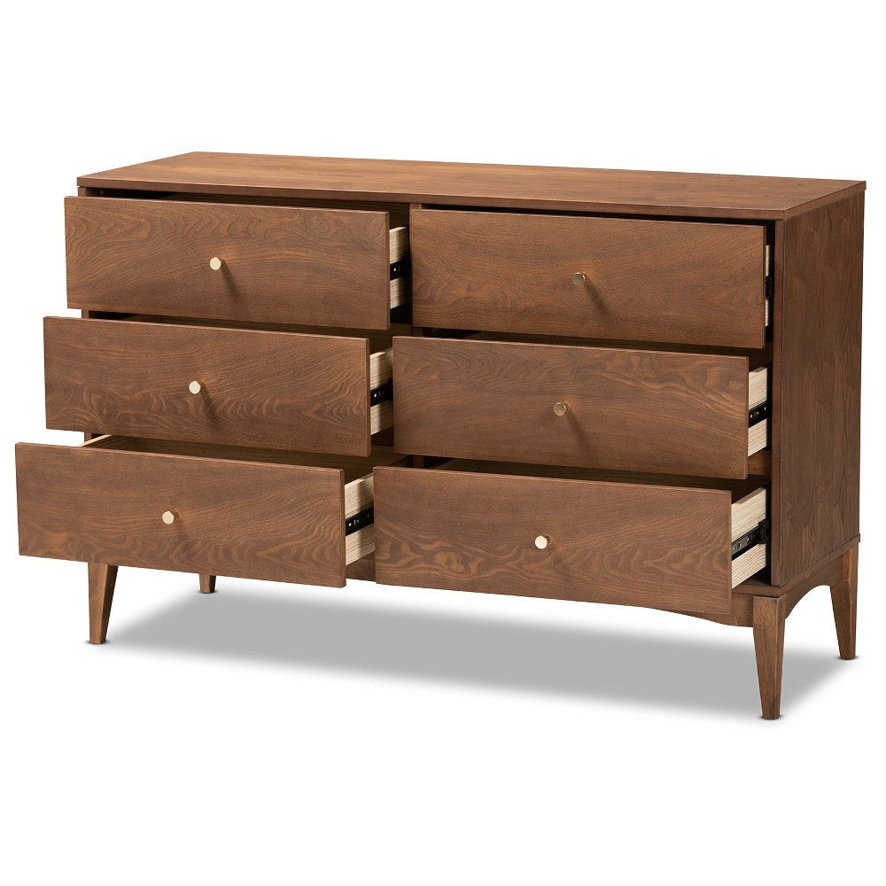 Baxton Studio Landis Mid-Century Modern Ash Walnut Finished Wood 6-Drawer Dresser WHI-MG9002-Ash-Walnut-6DW-Dresser