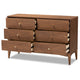 Baxton Studio Landis Mid-Century Modern Ash Walnut Finished Wood 6-Drawer Dresser WHI-MG9002-Ash-Walnut-6DW-Dresser