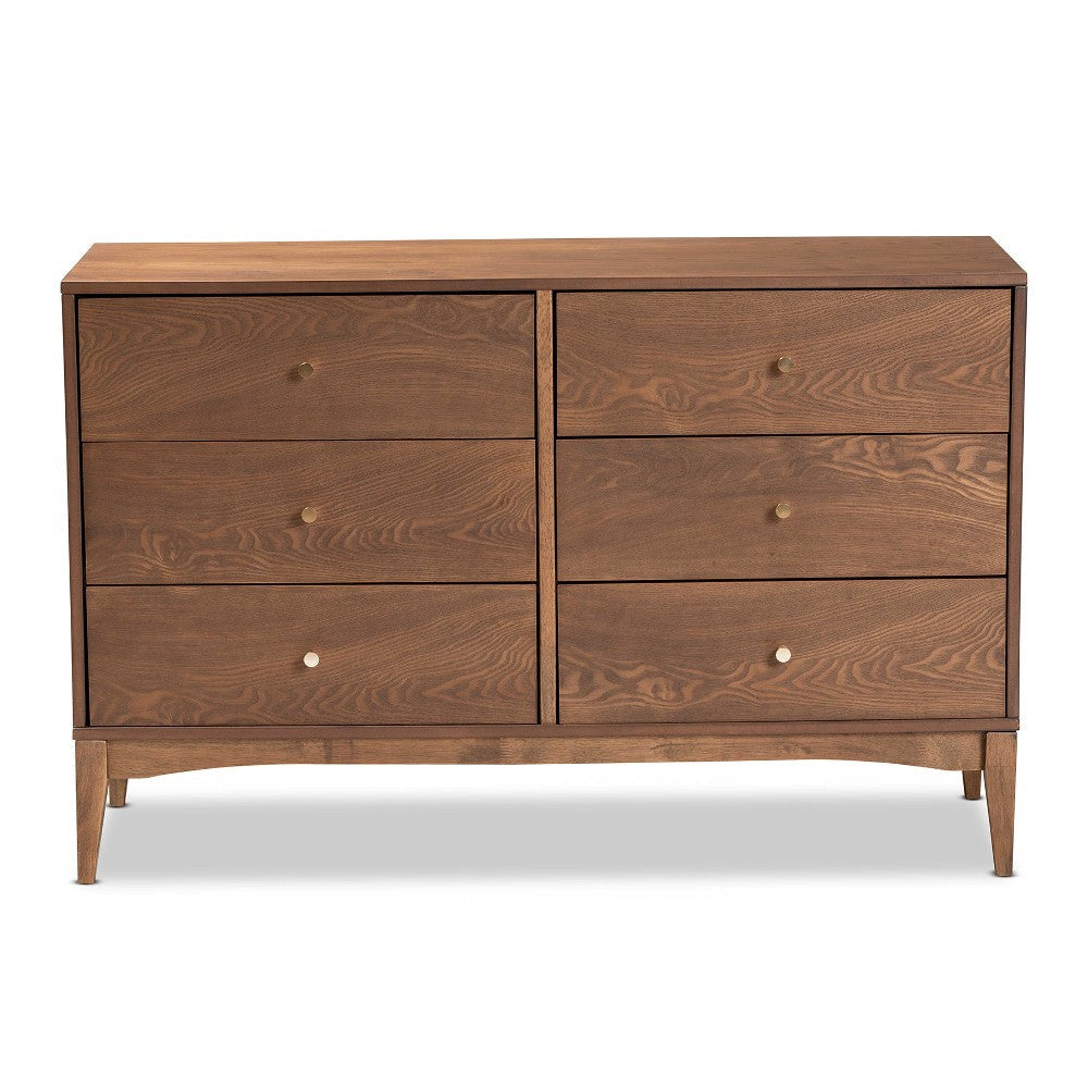 Baxton Studio Landis Mid-Century Modern Ash Walnut Finished Wood 6-Drawer Dresser WHI-MG9002-Ash-Walnut-6DW-Dresser