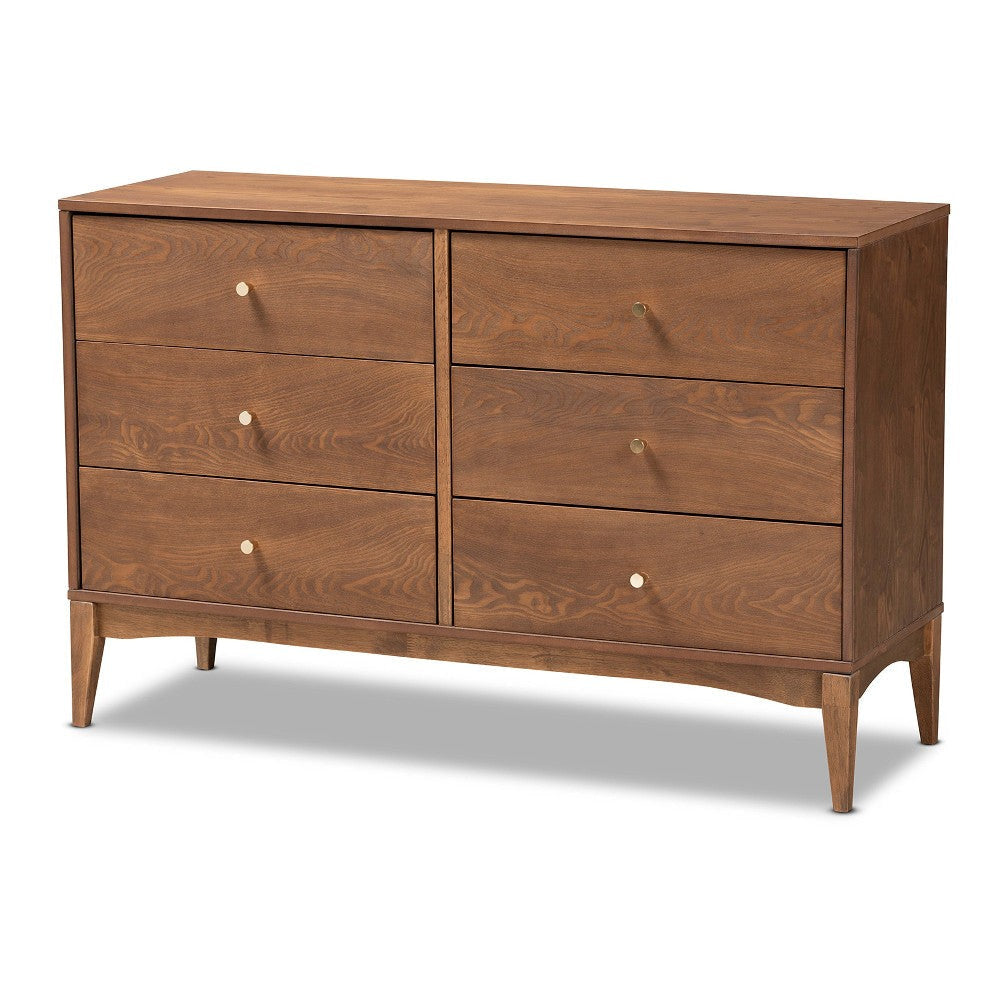 Baxton Studio Landis Mid-Century Modern Ash Walnut Finished Wood 6-Drawer Dresser WHI-MG9002-Ash-Walnut-6DW-Dresser