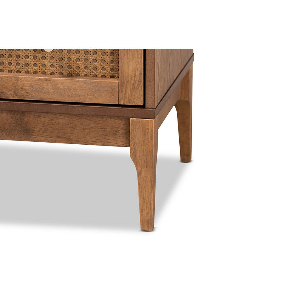 Baxton Studio Ramiel Mid-Century Modern Ash Walnut Finished Wood and Rattan 4-Drawer Chest WHI-MG9005-Ash-Walnut-Rattan-4DW-Chest