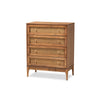 Baxton Studio Ramiel Mid-Century Modern Ash Walnut Finished Wood and Rattan 4-Drawer Chest WHI-MG9005-Ash-Walnut-Rattan-4DW-Chest