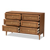 Baxton Studio Ramiel Mid-Century Modern Ash Walnut Finished Wood and Rattan 6-Drawer Dresser WHI-MG9005-Ash-Walnut-Rattan-6DW-Dresser
