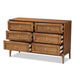 Baxton Studio Ramiel Mid-Century Modern Ash Walnut Finished Wood and Rattan 6-Drawer Dresser WHI-MG9005-Ash-Walnut-Rattan-6DW-Dresser