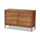 Baxton Studio Ramiel Mid-Century Modern Ash Walnut Finished Wood and Rattan 6-Drawer Dresser WHI-MG9005-Ash-Walnut-Rattan-6DW-Dresser