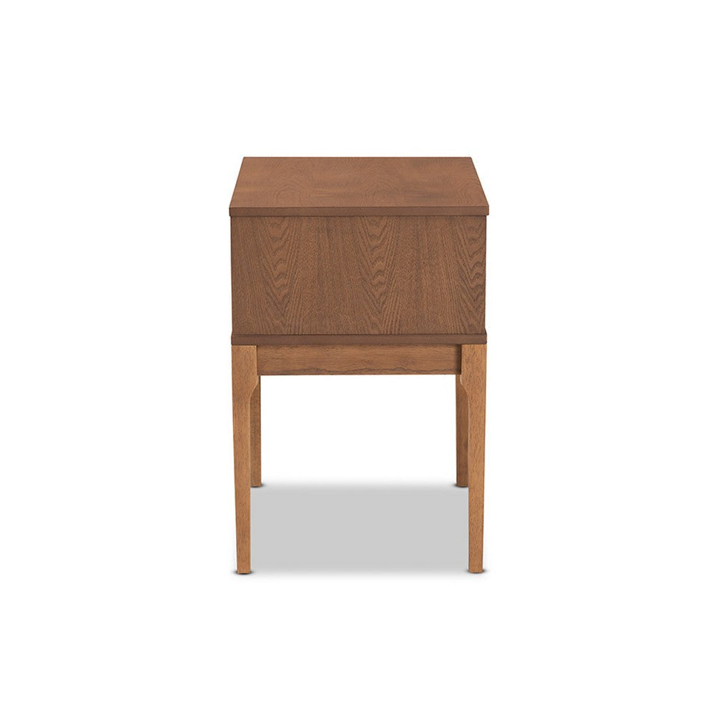 Baxton Studio Ramiel Mid-Century Modern Ash Walnut Finished Wood and Rattan 1-Drawer Nightstand WHI-MG9005-Ash-Walnut-Rattan-NS