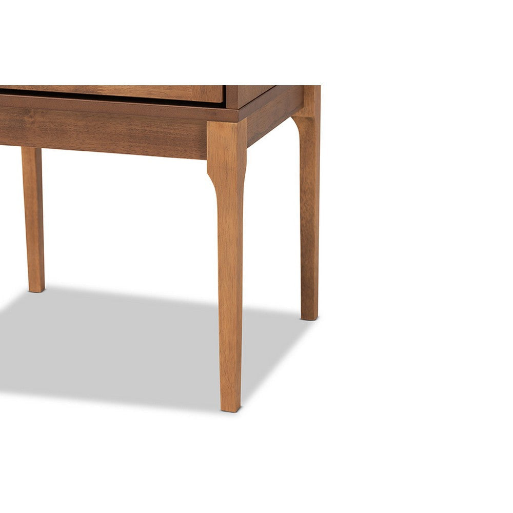 Baxton Studio Ramiel Mid-Century Modern Ash Walnut Finished Wood and Rattan 1-Drawer Nightstand WHI-MG9005-Ash-Walnut-Rattan-NS