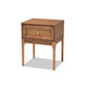 Baxton Studio Ramiel Mid-Century Modern Ash Walnut Finished Wood and Rattan 1-Drawer Nightstand WHI-MG9005-Ash-Walnut-Rattan-NS
