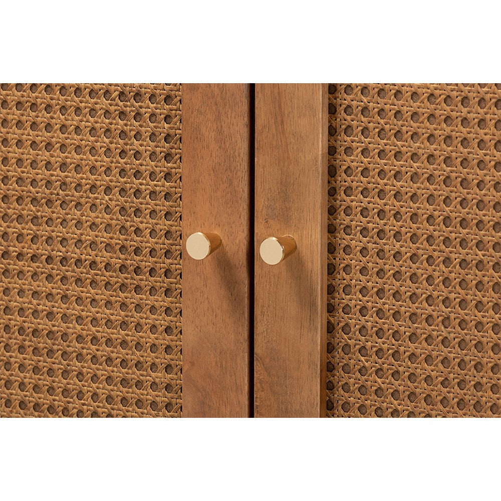 Baxton Studio Ramiel Mid-Century Modern Ash Walnut Finished Wood and Rattan 1-Drawer Sideboard WHI-MG9005-Ash-Walnut-Rattan-Sideboard