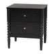 Baxton Studio Lucera Mid-Century Black 2-Drawer Bobbin Nightstand WHI-MG9011-Black-2DW-NS