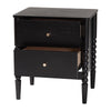 Baxton Studio Lucera Mid-Century Black 2-Drawer Bobbin Nightstand WHI-MG9011-Black-2DW-NS