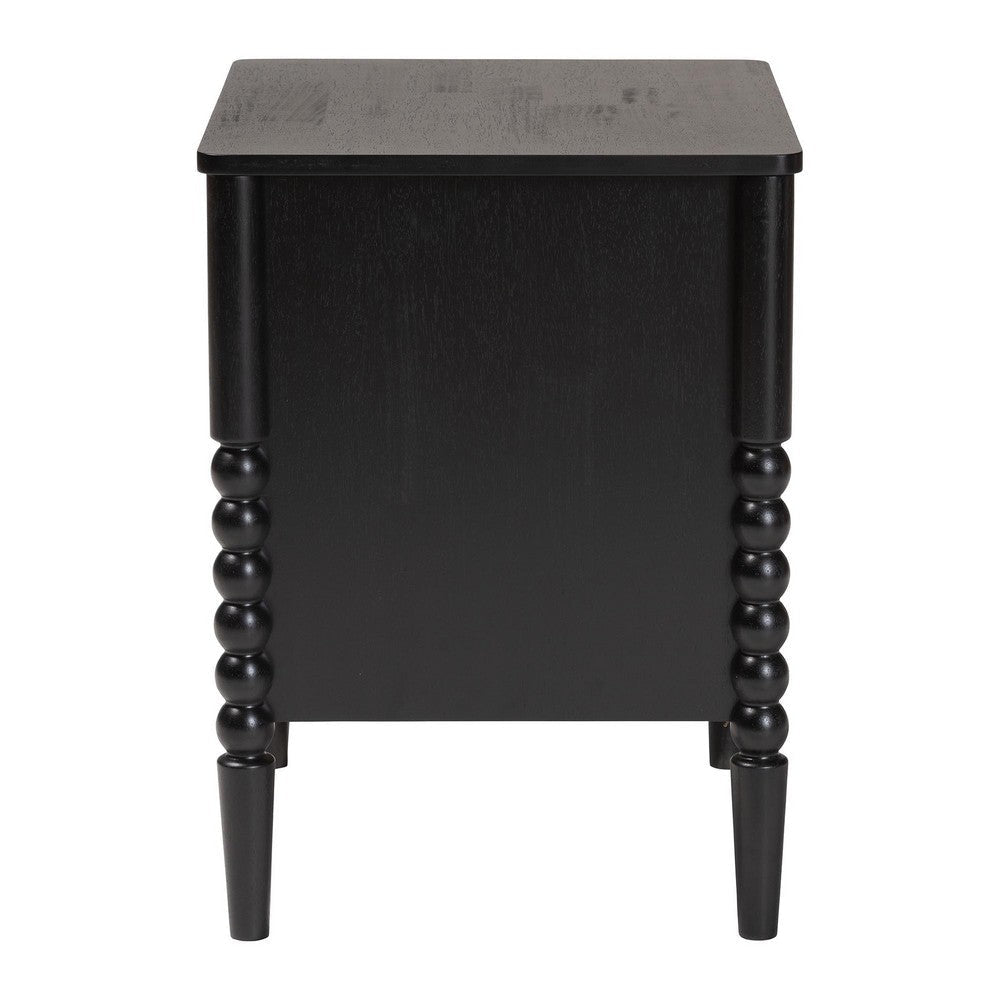 Baxton Studio Lucera Mid-Century Black 2-Drawer Bobbin Nightstand WHI-MG9011-Black-2DW-NS