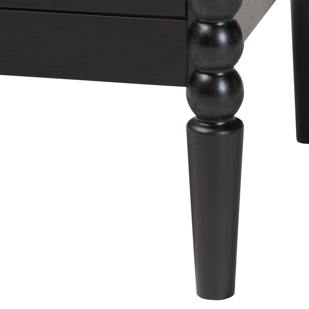 Baxton Studio Lucera Mid-Century Black 2-Drawer Bobbin Nightstand WHI-MG9011-Black-2DW-NS