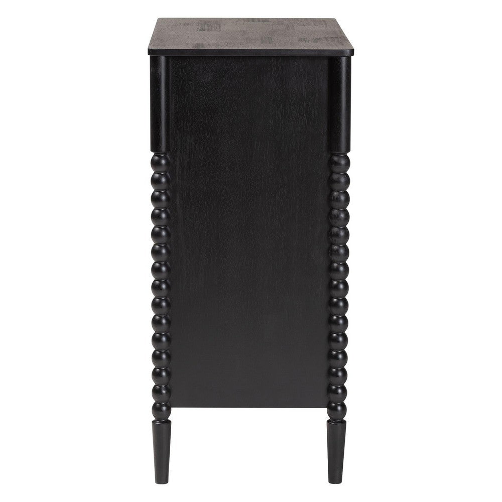 Baxton Studio Lucera Mid-Century Black Bobbin Wood 4-Drawer Chest WHI-MG9011-Black-4DW-Chest