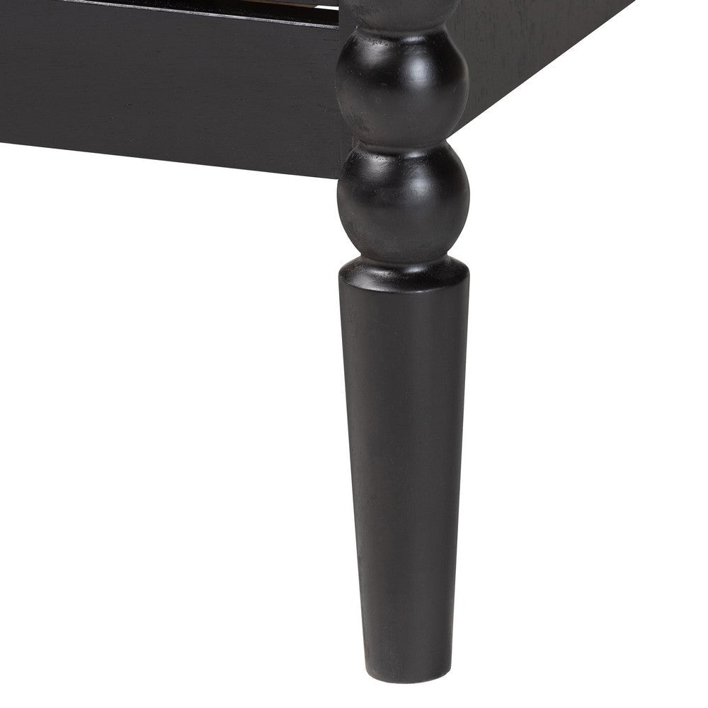 Baxton Studio Lucera Mid-Century Black Bobbin Wood 4-Drawer Chest WHI-MG9011-Black-4DW-Chest