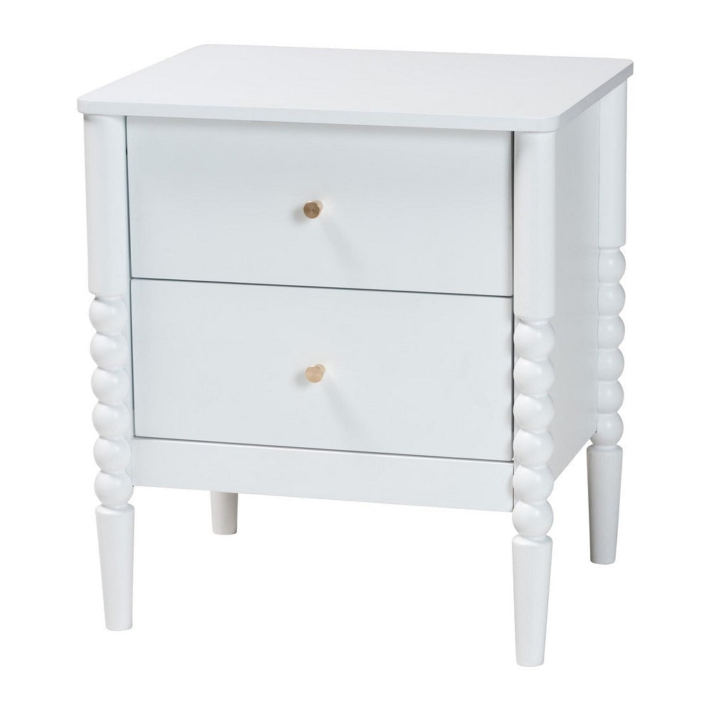Baxton Studio Lucera Mid-Century White 2-Drawer Bobbin Nightstand WHI-MG9011-White-2DW-NS