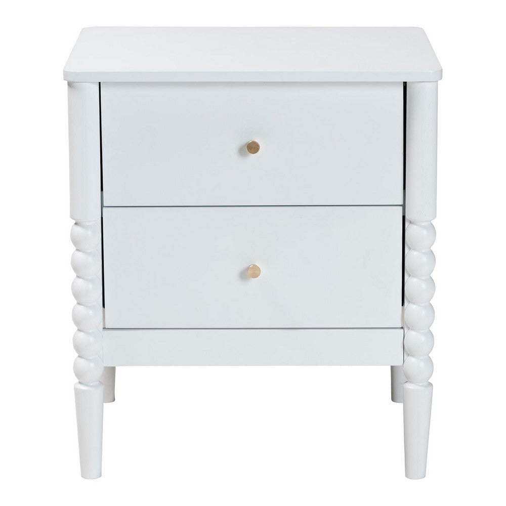 Baxton Studio Lucera Mid-Century White 2-Drawer Bobbin Nightstand WHI-MG9011-White-2DW-NS