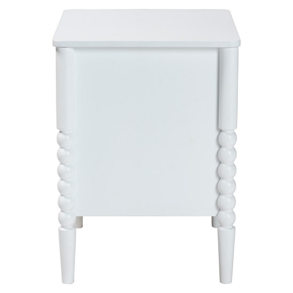 Baxton Studio Lucera Mid-Century White 2-Drawer Bobbin Nightstand WHI-MG9011-White-2DW-NS