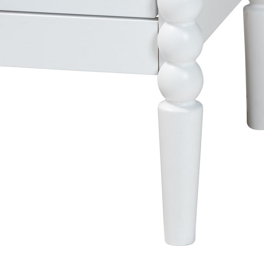 Baxton Studio Lucera Mid-Century White 2-Drawer Bobbin Nightstand WHI-MG9011-White-2DW-NS