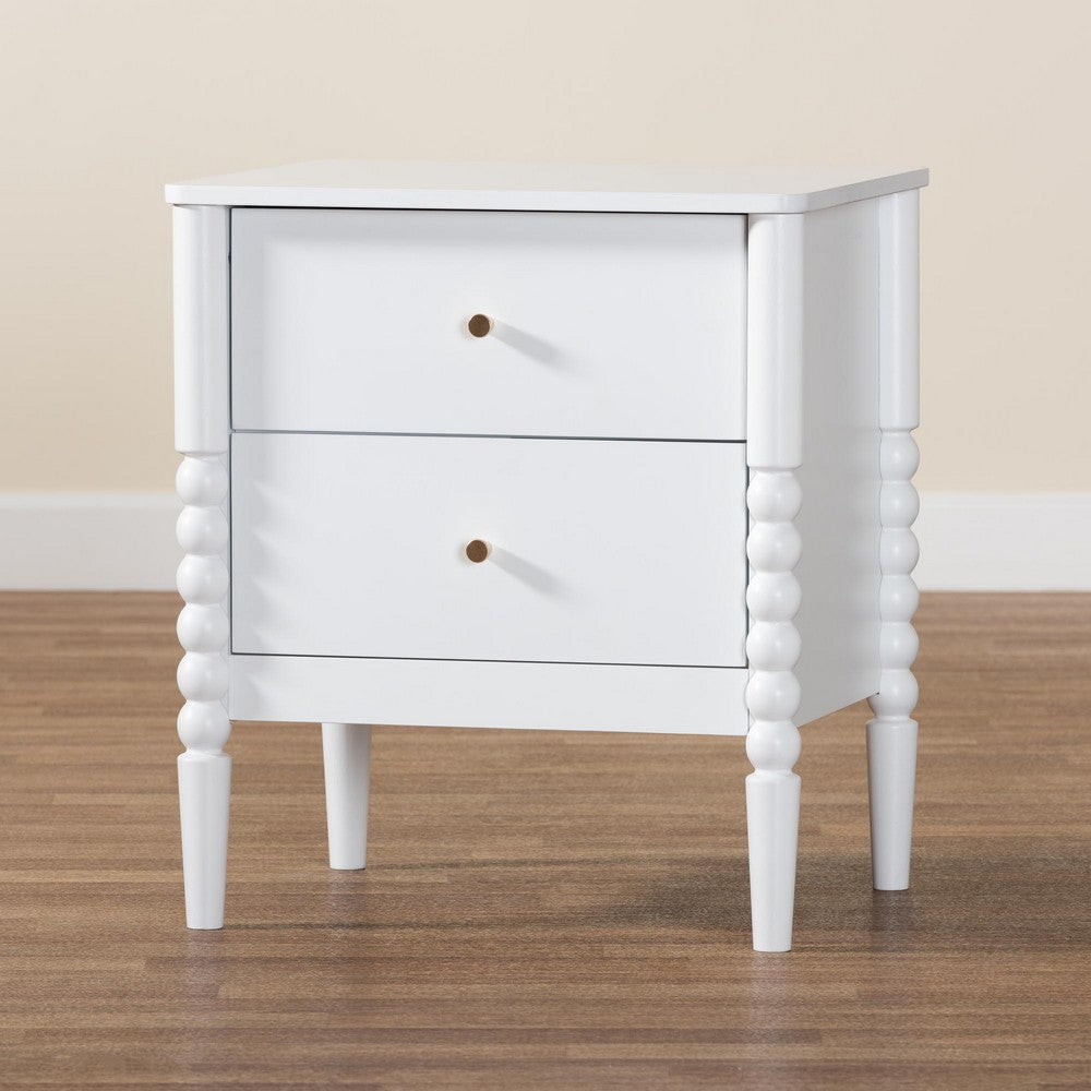 Baxton Studio Lucera Mid-Century White 2-Drawer Bobbin Nightstand