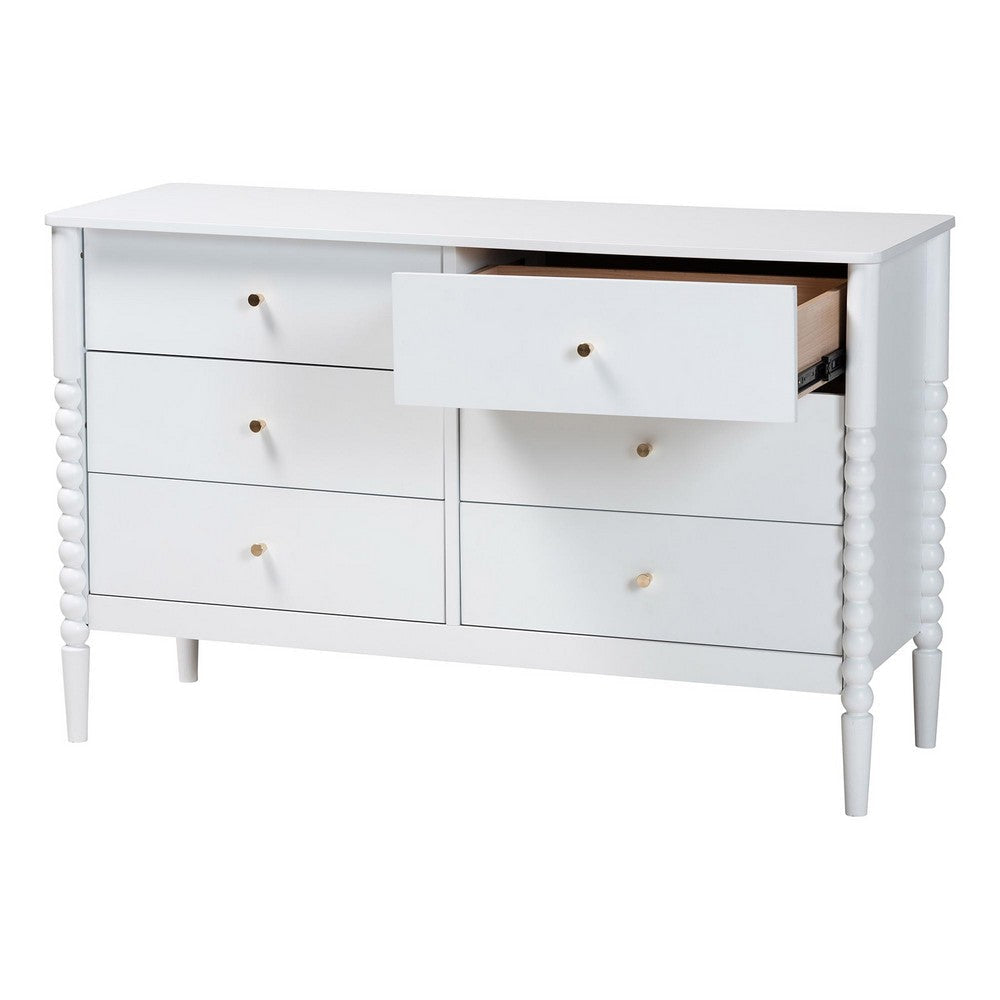 Baxton Studio Lucera Mid-Century White Bobbin Wood 6-Drawer Dresser WHI-MG9011-White-6DW-Dresser