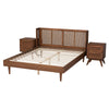 Baxton Studio Rina Mid-Century Modern Ash Walnut Finished Wood 3-Piece Queen Size Bedroom Set with Synthetic Rattan