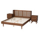 Baxton Studio Rina Mid-Century Modern Ash Walnut Finished Wood 3-Piece Queen Size Bedroom Set with Synthetic Rattan