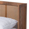 Baxton Studio Rina Mid-Century Modern Ash Walnut Finished Wood 3-Piece Queen Size Bedroom Set with Synthetic Rattan