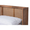 Baxton Studio Rina Mid-Century Modern Ash Wanut Finished Wood and Synthetic Rattan Queen Size Platform Bed with Wrap-Around Headboard