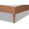 Baxton Studio Rina Mid-Century Modern Ash Wanut Finished Wood and Synthetic Rattan Queen Size Platform Bed with Wrap-Around Headboard