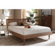 Baxton Studio Rina Mid-Century Modern Ash Wanut Finished Wood and Synthetic Rattan Queen Size Platform Bed with Wrap-Around Headboard