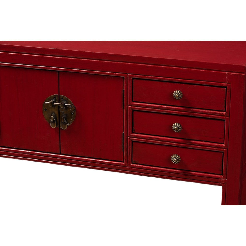 Baxton Studio Melodie Classic and Antique Red Finished Wood Bronze Finished Accents 6-Drawer Console Table WHI-MIN22-Red-ST