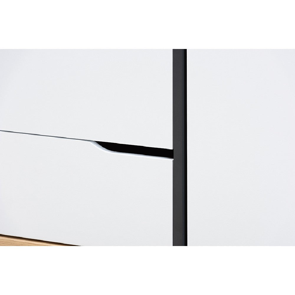 Baxton Studio Reed Mid-Century Modern Multicolor 2-Door Wood Dining Room Sideboard WHI-MPC8005-Oak-Grey-White-Sideboard