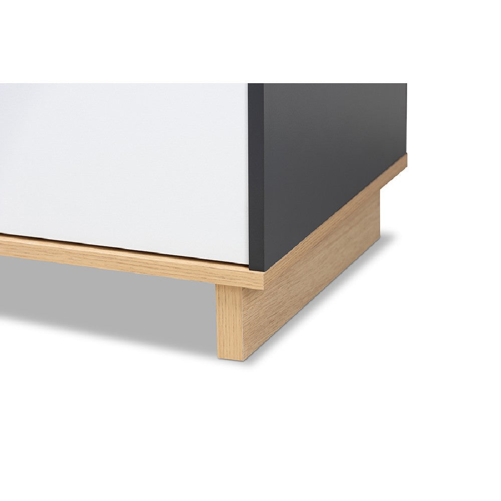Baxton Studio Reed Mid-Century Modern Multicolor 2-Door Wood Dining Room Sideboard WHI-MPC8005-Oak-Grey-White-Sideboard
