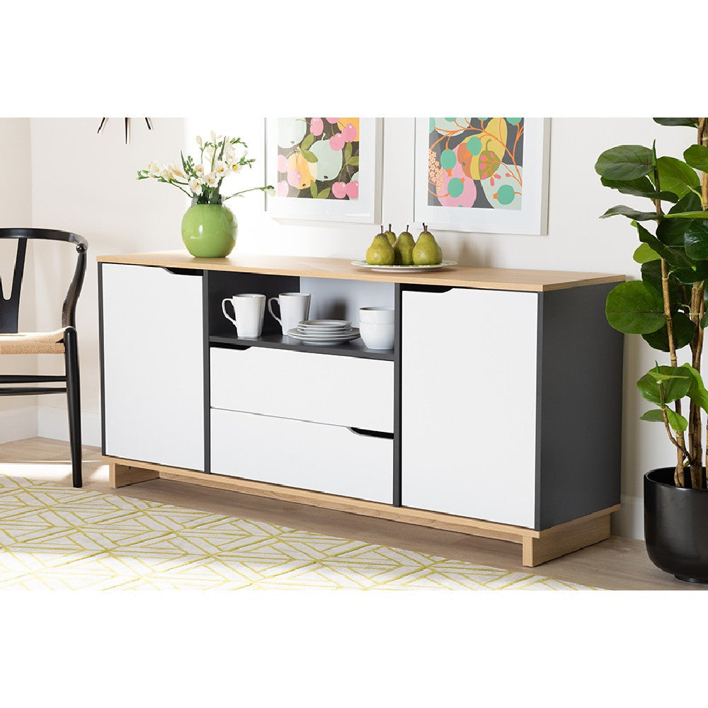 Baxton Studio Reed Mid-Century Modern Multicolor 2-Door Wood Dining Room Sideboard