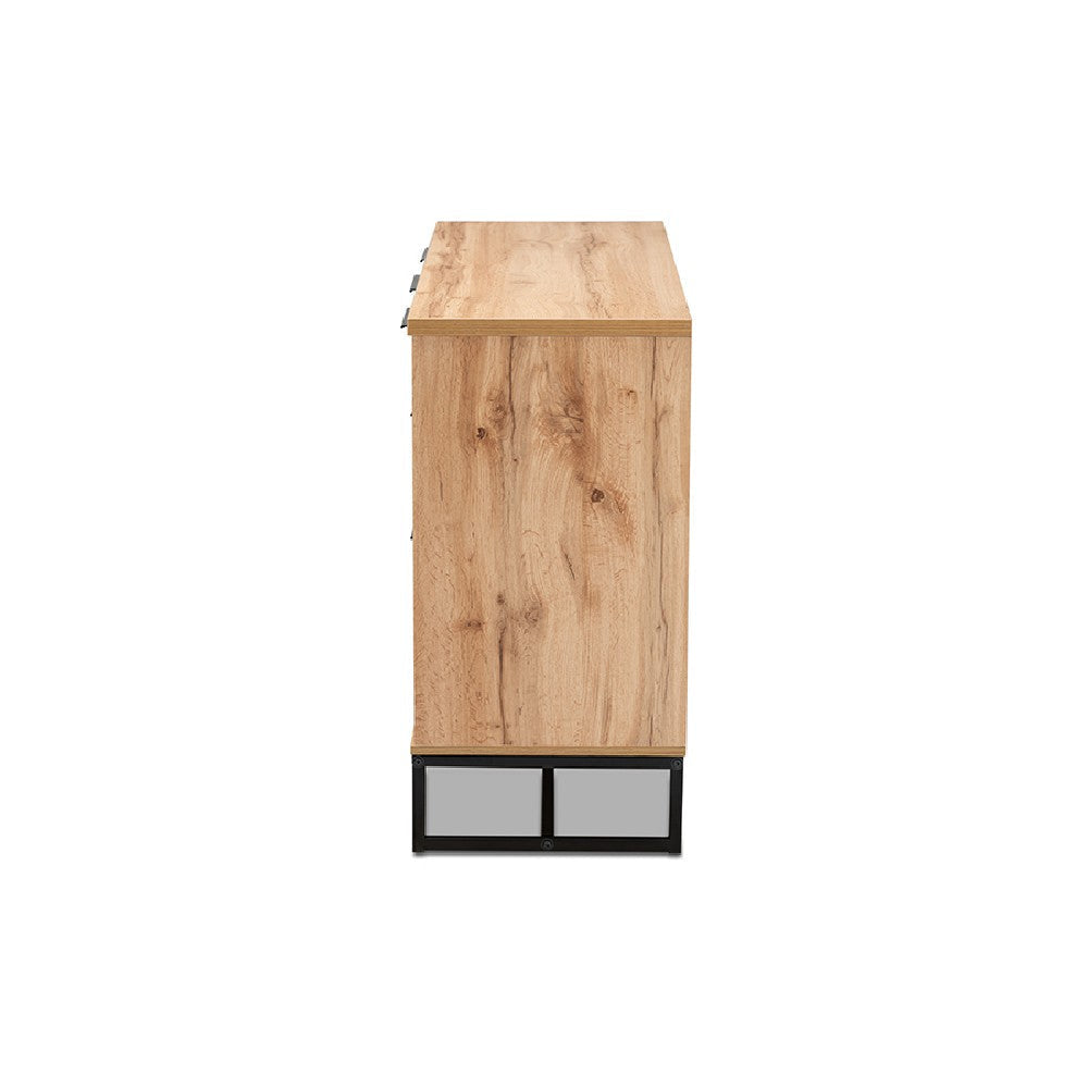 Baxton Studio Reid Modern and Contemporary Industrial Oak Finished Wood and Black Metal 3-Drawer Sideboard Buffet