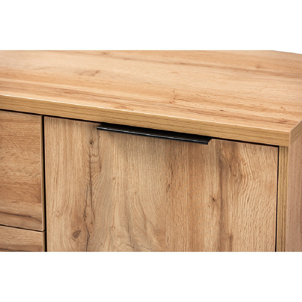 Baxton Studio Reid Modern and Contemporary Industrial Oak Finished Wood and Black Metal 3-Drawer Sideboard Buffet