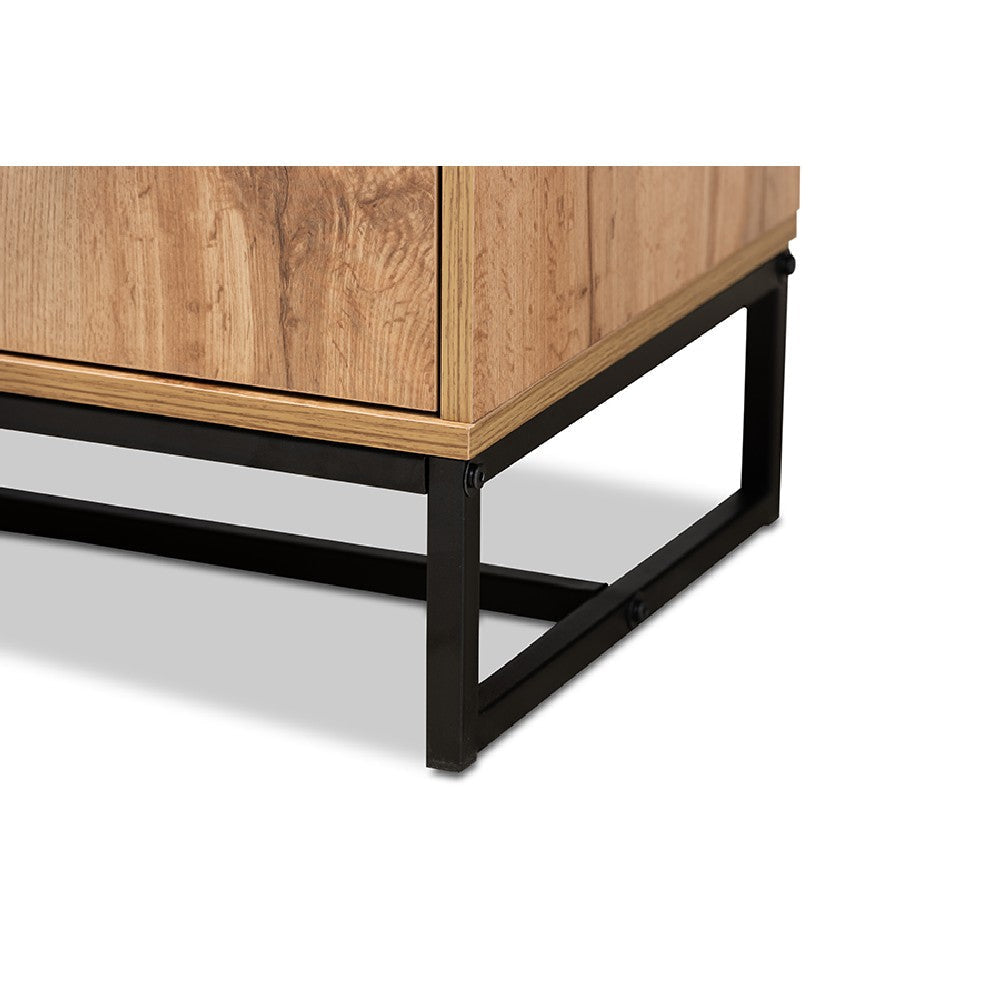 Baxton Studio Reid Modern and Contemporary Industrial Oak Finished Wood and Black Metal 3-Drawer Sideboard Buffet