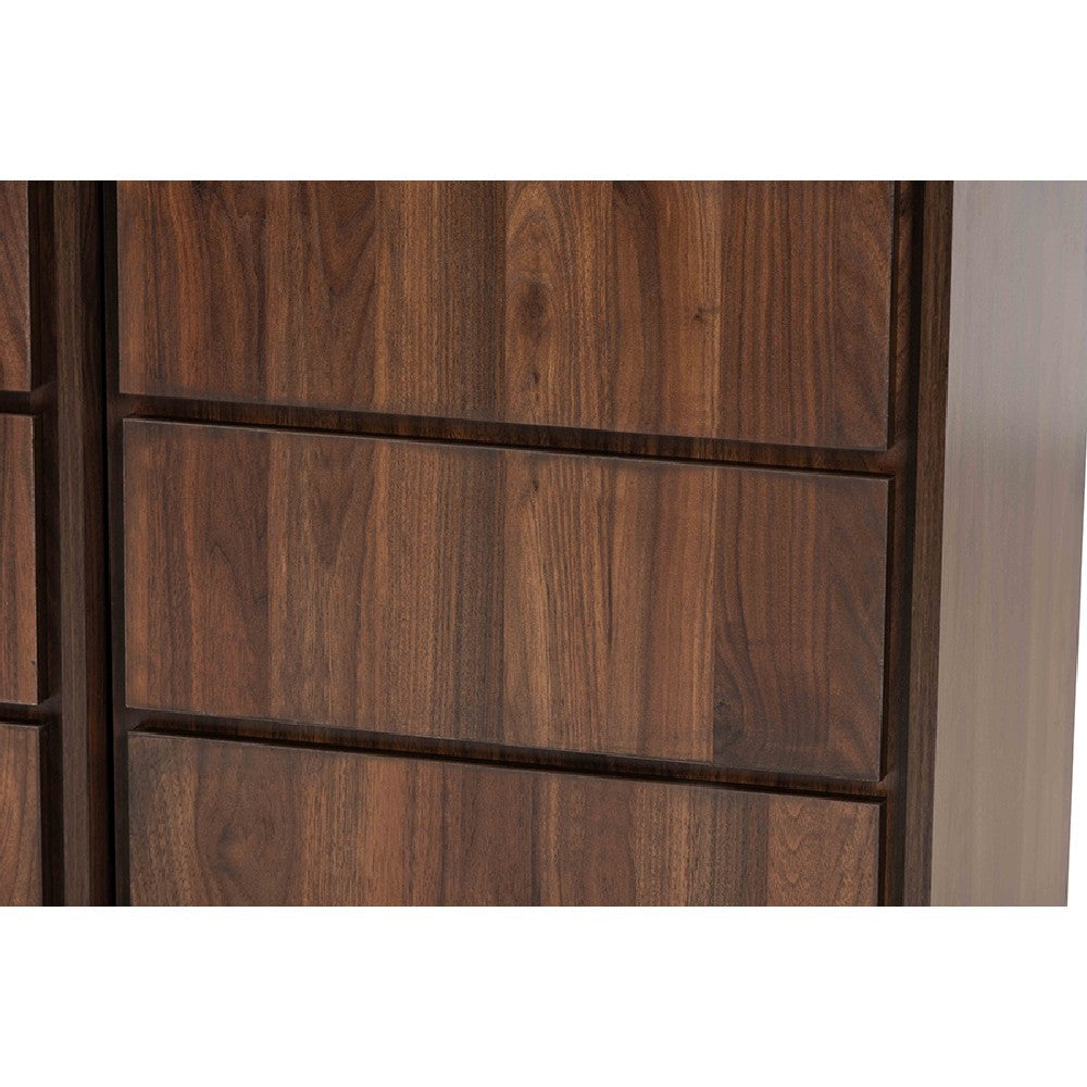 Baxton Studio Neil Modern and Contemporary Walnut Brown Finished Wood and Black Finished Metal 3-Door Dining Room Sideboard Buffet