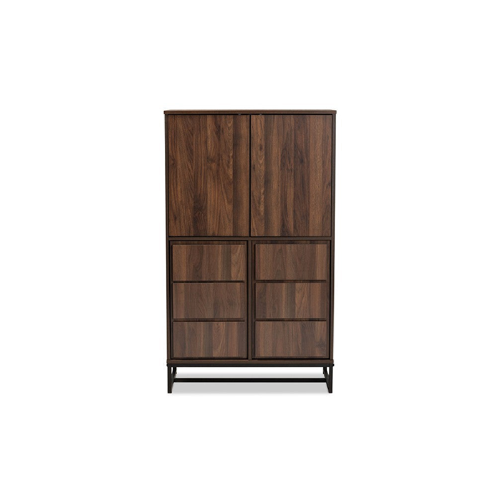Baxton Studio Neil Modern and Contemporary Walnut Brown Finished Wood and Black Finished Metal Multipurpose Storage Cabinet