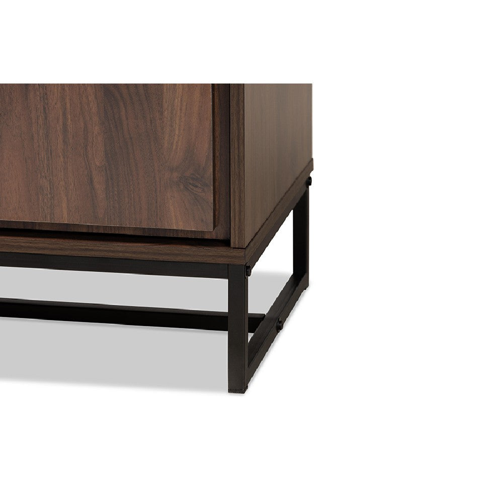 Baxton Studio Neil Modern and Contemporary Walnut Brown Finished Wood and Black Finished Metal Multipurpose Storage Cabinet