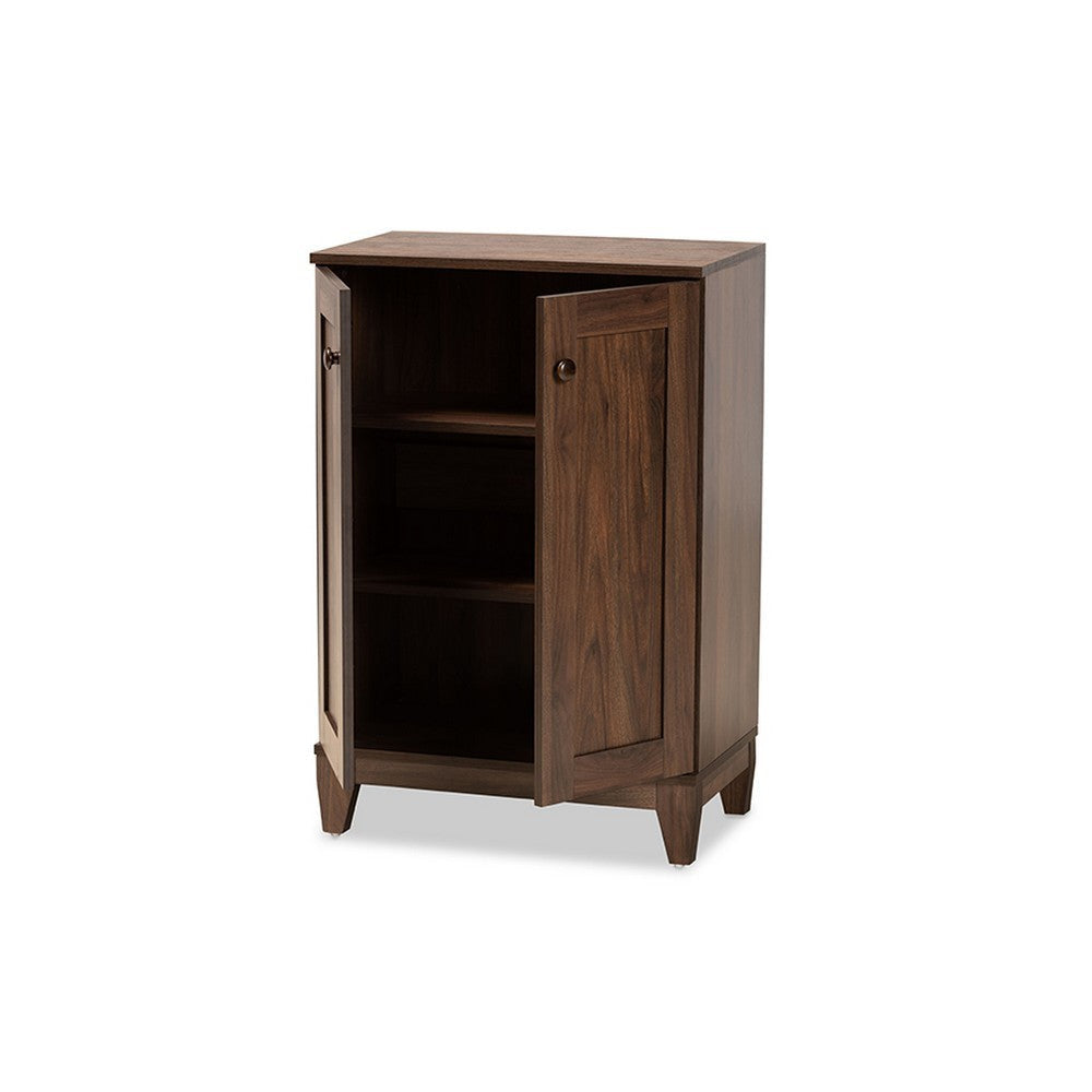 Baxton Studio Nissa Modern and Contemporary Walnut Brown Finished Wood 2-Door Shoe Storage Cabinet WHI-MPC8017-Walnut-Shoe-Cabinet