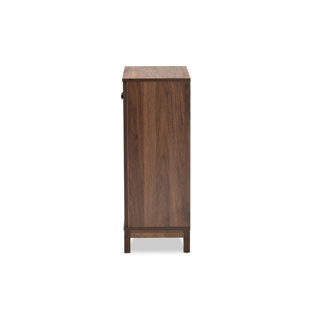 Baxton Studio Nissa Modern and Contemporary Walnut Brown Finished Wood 2-Door Shoe Storage Cabinet WHI-MPC8017-Walnut-Shoe-Cabinet