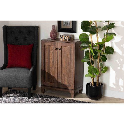 Baxton Studio Nissa Modern and Contemporary Walnut Brown Finished Wood 2-Door Shoe Storage Cabinet