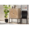 Baxton Studio Ardon Bohemian Light Brown Finished Wood and Black Metal 2-Door Storage Cabinet with Natural Rattan