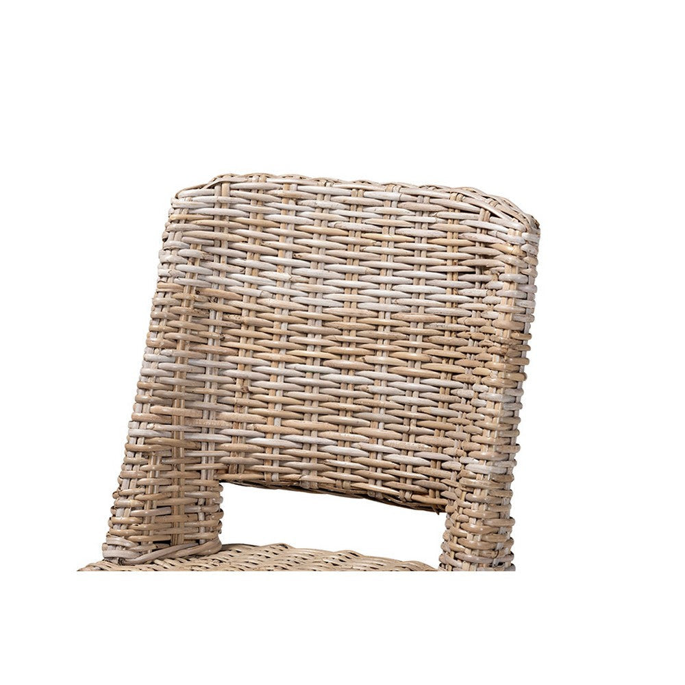 bali & pari Magy Modern Bohemian Grey Rattan and Natural Brown Finished Wood Dining Chair WHI-Magy-Grey-Natural-DC