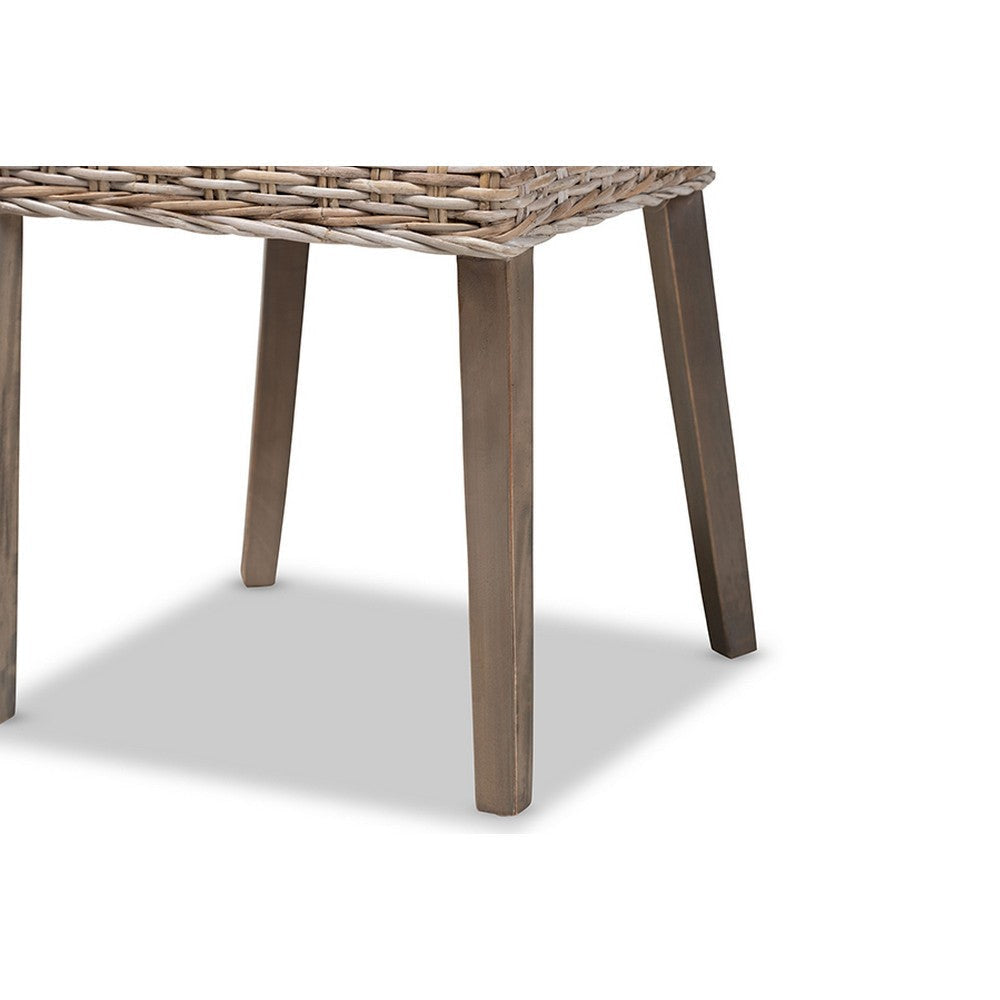 bali & pari Magy Modern Bohemian Grey Rattan and Natural Brown Finished Wood Dining Chair WHI-Magy-Grey-Natural-DC