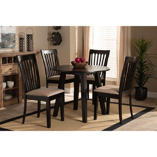 Baxton Studio Maisie Modern and Contemporary Sand Fabric Upholstered and Dark Brown Finished Wood 5-Piece Dining Set