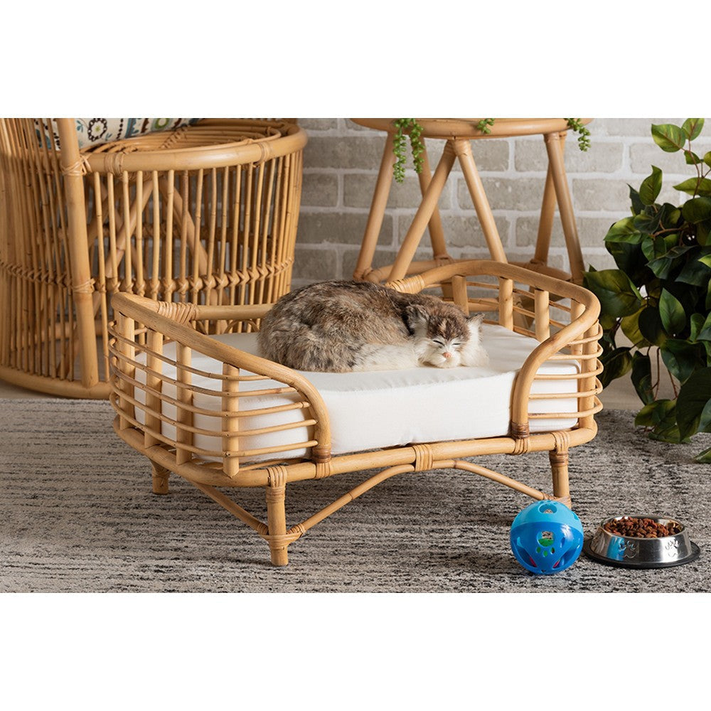 bali & pari Malino Modern Bohemian Natural Brown Rattan Pet Bed with Cushion WHI-Malino-Rattan-Pet-Bed