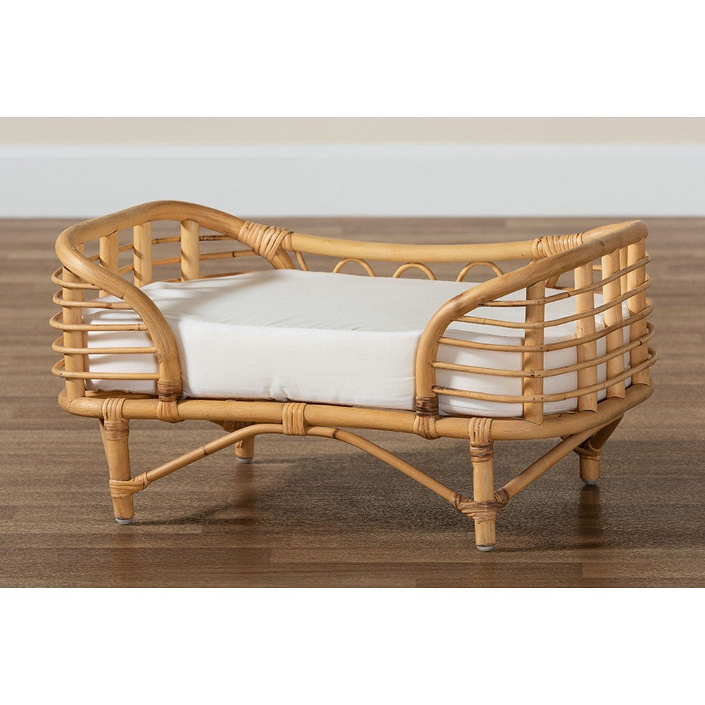 bali & pari Malino Modern Bohemian  Natural Brown Rattan Pet Bed with Cushion